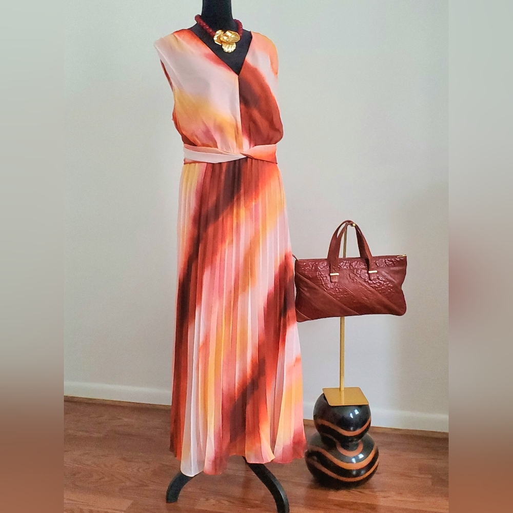 Donna Morgan Orange Pink Sheath Maxi Dress